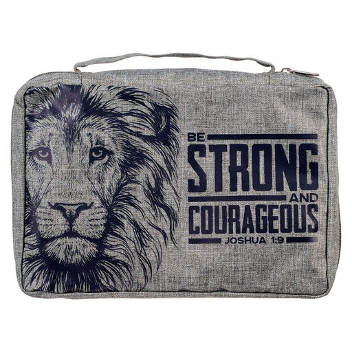 Bible Cover MD - Gray Canvas - Strong & Courageous Jsh. 1:9 - Morning Star Christian Bookstores