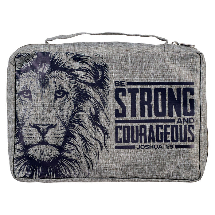 Bible Cover MD - Gray Canvas - Strong & Courageous Jsh. 1:9 - Morning Star Christian Bookstores