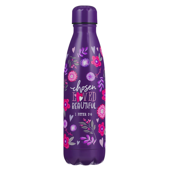 Chosen Loved Beautiful Purple Stainless Steel Water Bottle - 1 Peter 2:9