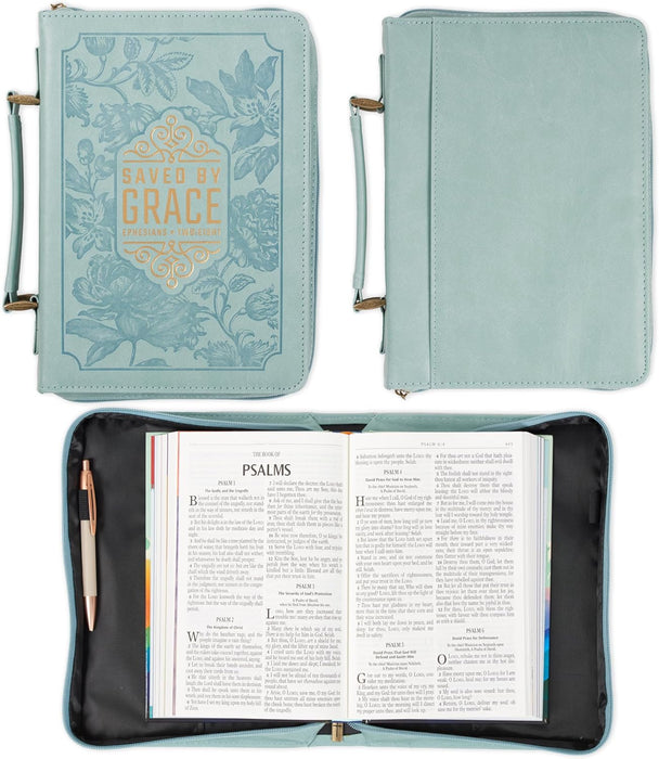 Saved by Grace Teal Faux Leather Fashion Bible Cover - Ephesians 2:8 - Morning Star Christian Bookstores
