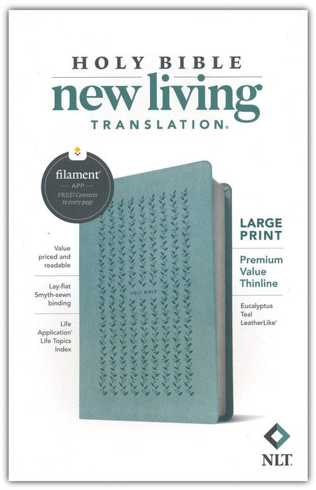 NLT Filament Lg Print Prem Value Thinline Bible Eucalyptus Teal