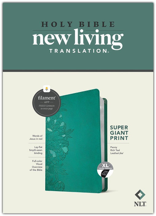 NLT Filament Super Giant Print LeatherLike Peony Rich Teal IDX - Morning Star Christian Bookstores