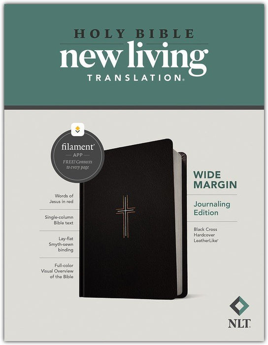 NLT Filament Wide Margin Bible LeatherLike Black Cross