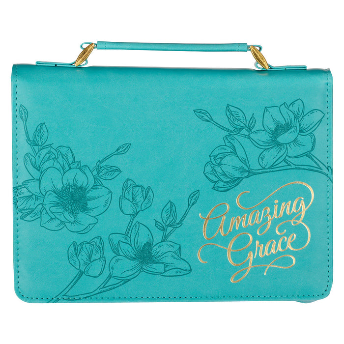 AMAZING GRACE TEAL FLORAL BIBLE COVER Large