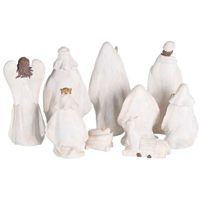 Nativity 9 Piece 7" White Wood Look
