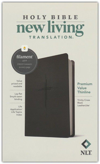 NLT Premium Value Thinline Bible, Filament-Enabled Edition Leather-Like, Trinity Cross Black