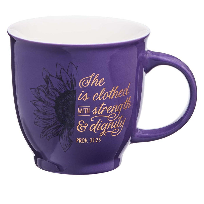 14oz Purple Mug She is Clothed in Strength Prov. 31:25