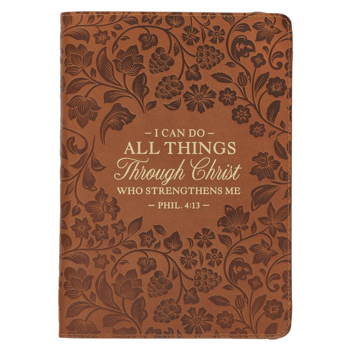 I Can Do All Things Honey-Brown Faux Leather Journal with Zipper