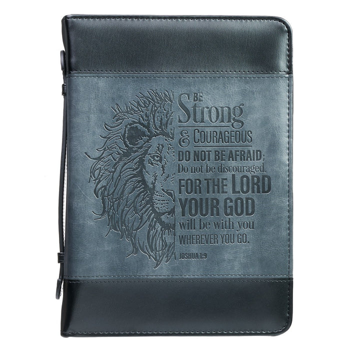 Bible Cover XL Gray/Black Lion Be Strong Joshua 1:9 - Morning Star Christian Bookstores