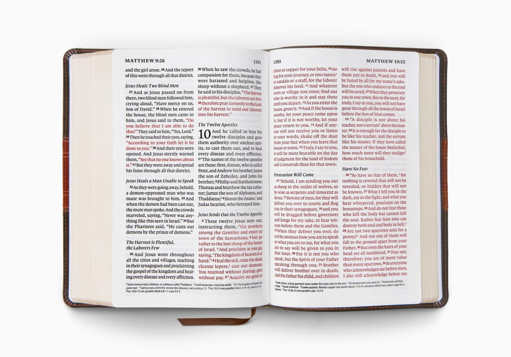 ESV Giant Print Personal Size Bible, Red Letter, TruTone®, Forest/Tan, Trail Design