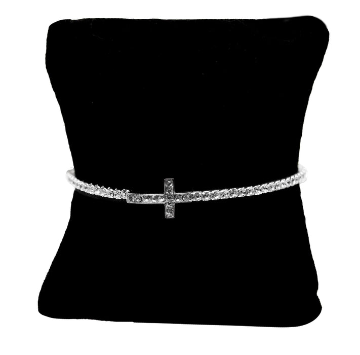 Silver Cross Memory Wire Bracelet