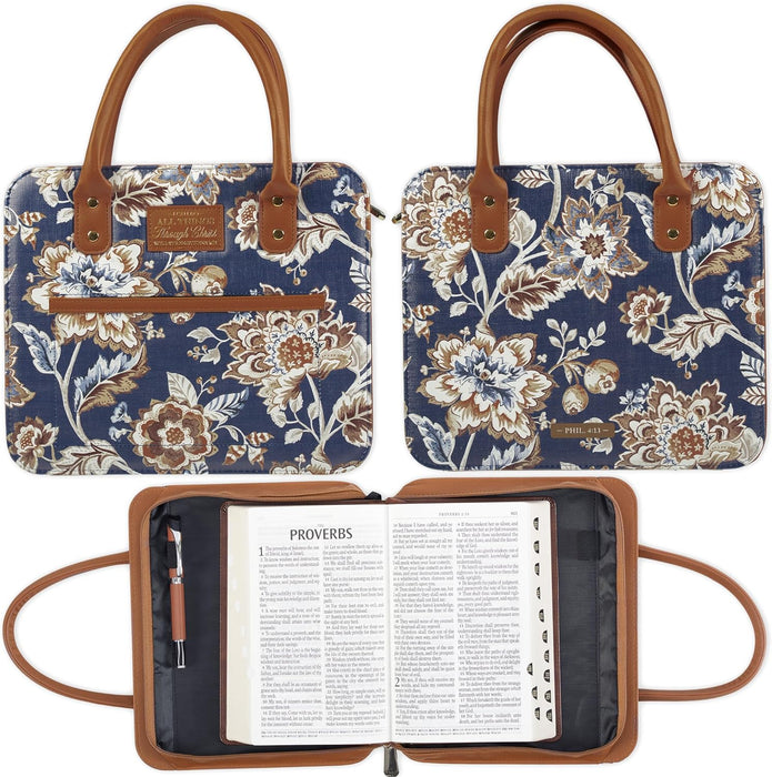 TOFFEE-BROWN AND NAVY PURSE BIBLE COVER LG - Morning Star Christian Bookstores