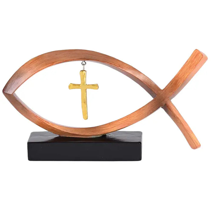 Tabletop Figurine Fish Brown with Cross