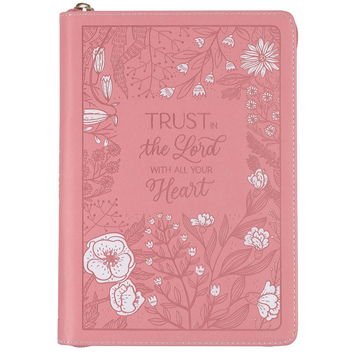 TRUST WITH ALL YOUR HEART PINK FAUX LEATHER CLASSIC JOURNAL W/ ZIPPER