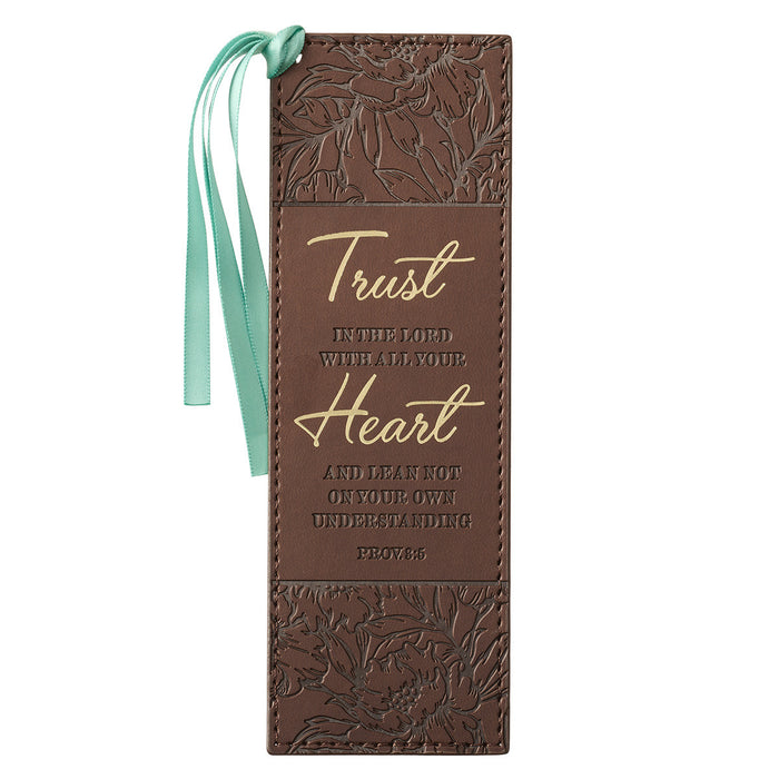 Bookmark Faux Leather Dk Brn Trust in the Lord Prov. 3:5