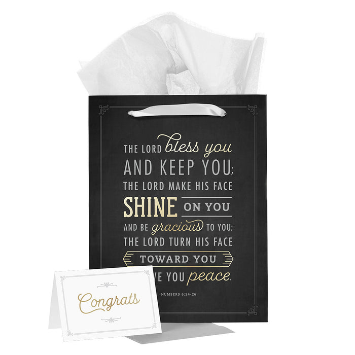 Gift Bag w/Card Lg Portrait BLESS & KEEP YOU NUM6:24-28