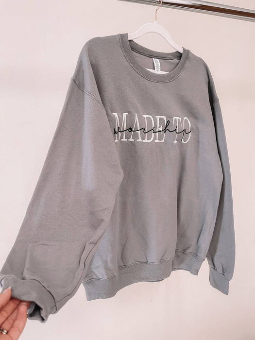 Embroidered Made To Worship Grey Sweatshirt