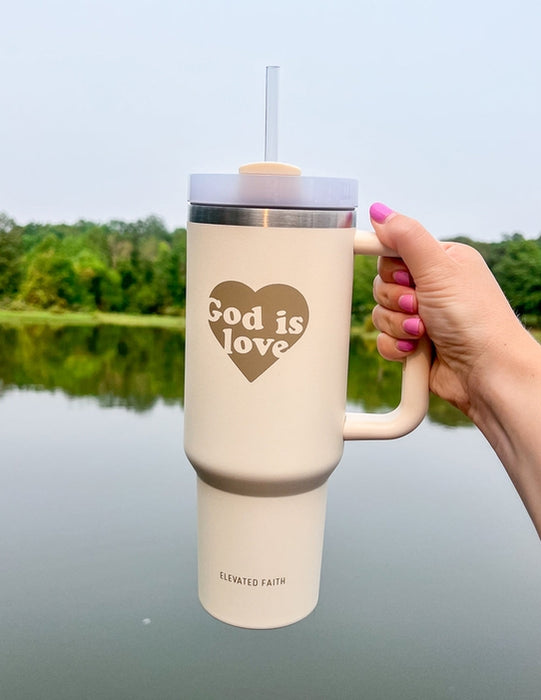 40 oz God Is Love Tumbler Stainless Steel With Handle & Reusable Straw