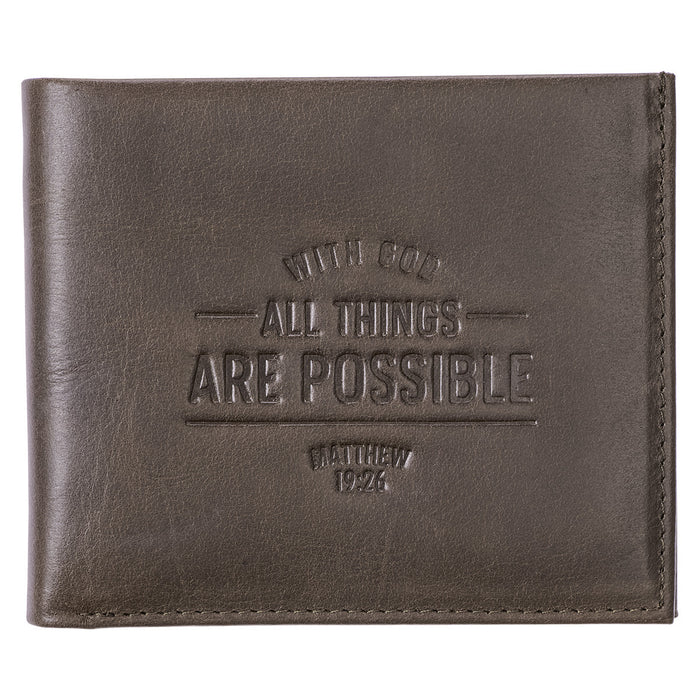 With God All Things Brown Genuine Leather Wallet Matt 19:26