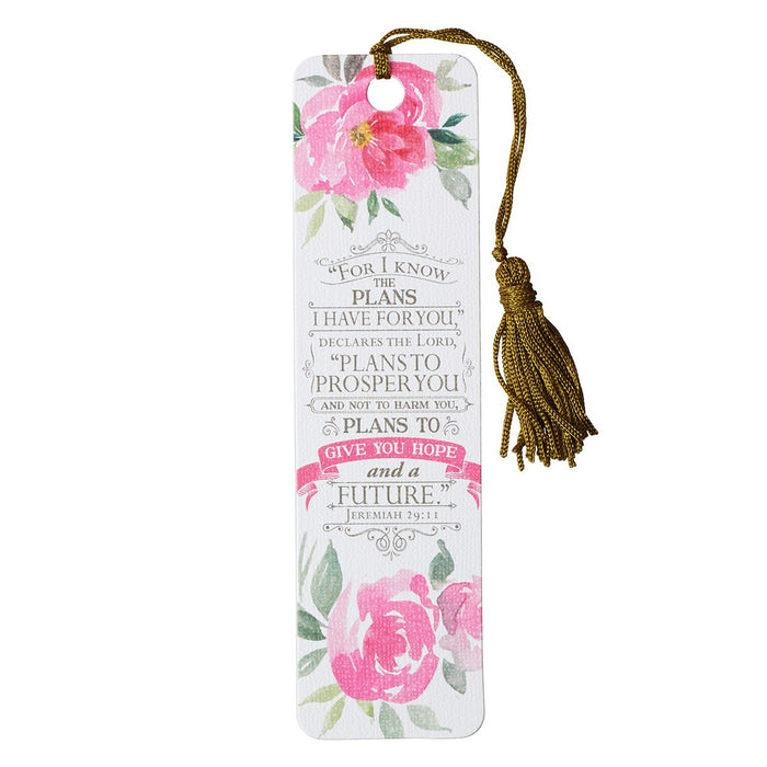I Know the Plans Pink Floral Tassel Bookmark Jeremiah 29:11