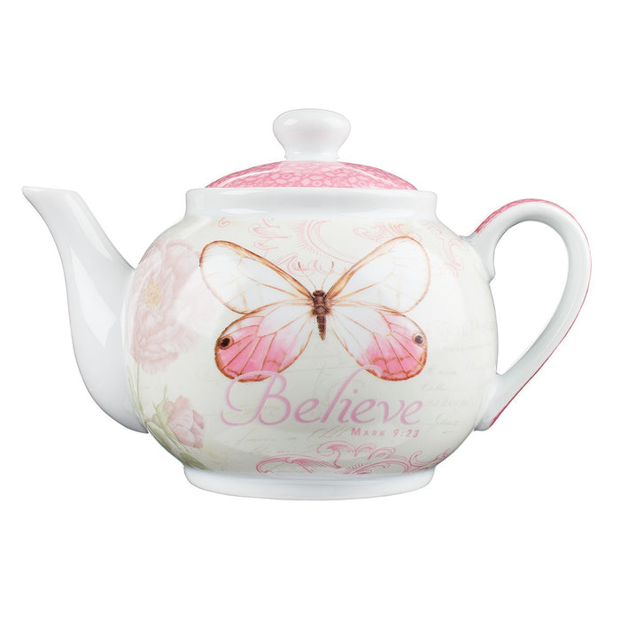 Teapot Butterfly Believe Pink Mk 9:23