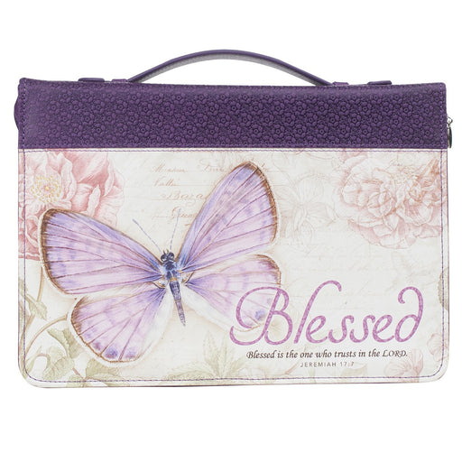 Blessed Purple Butterfly LuxLeather Bible Cover LG Jeremiah 17:7 - Morning Star Christian Bookstores