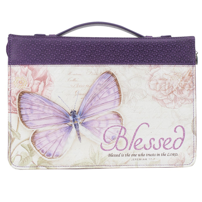 Blessed Purple Butterfly LuxLeather Bible Cover LG Jeremiah 17:7