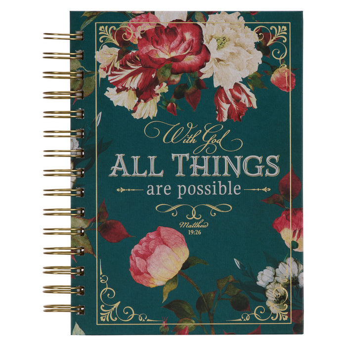 All Things are Possible Teal Wirebound Journal Matthew 19:26 - Morning Star Christian Bookstores