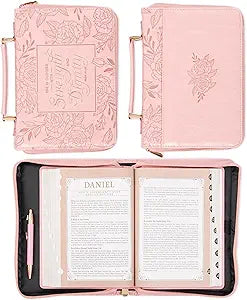 Strength and Dignity Rose Pink Faux Leather Bible Cover - Proverbs 31:25 (BBL781) - Morning Star Christian Bookstores