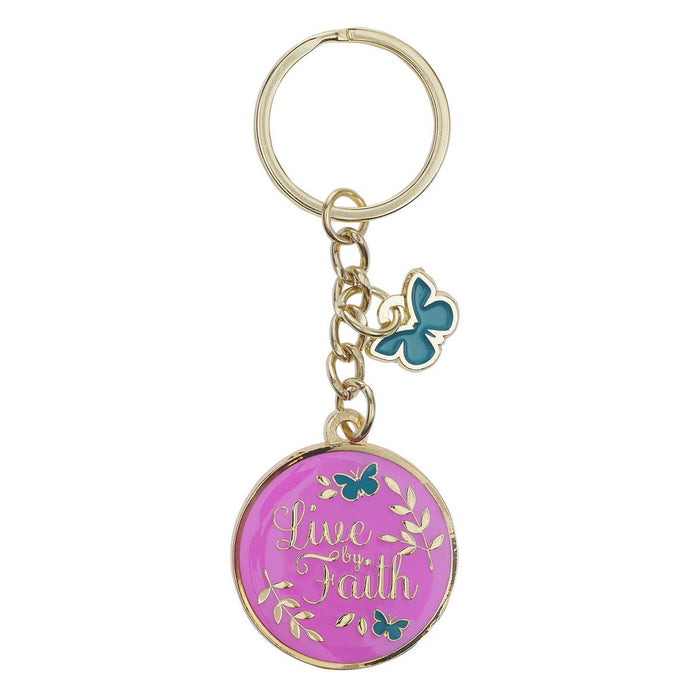 Live by Faith Butterfly Metal Key Ring w/Charm