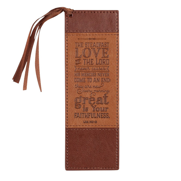 Steadfast Love of The LORD Brown Two-tone Faux Leather Bookmark Lamentations 3:22-23