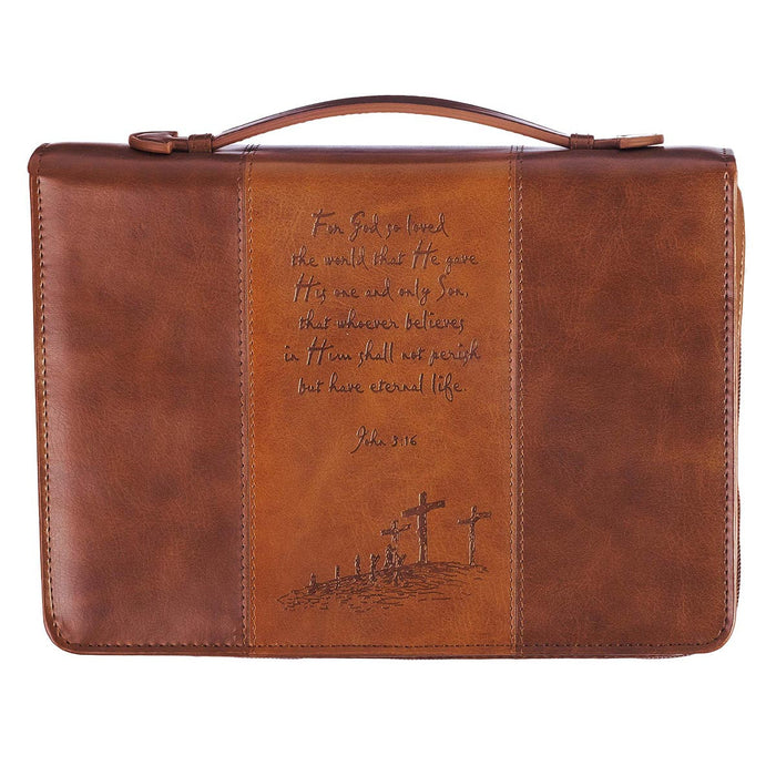 Bible Cover Brown Two-Tone LuxLeather Juan 3:16 MD