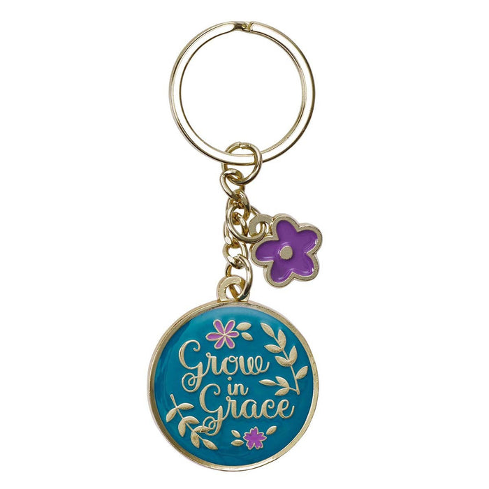 Grow in Grace Metal Key Ring w/Charm