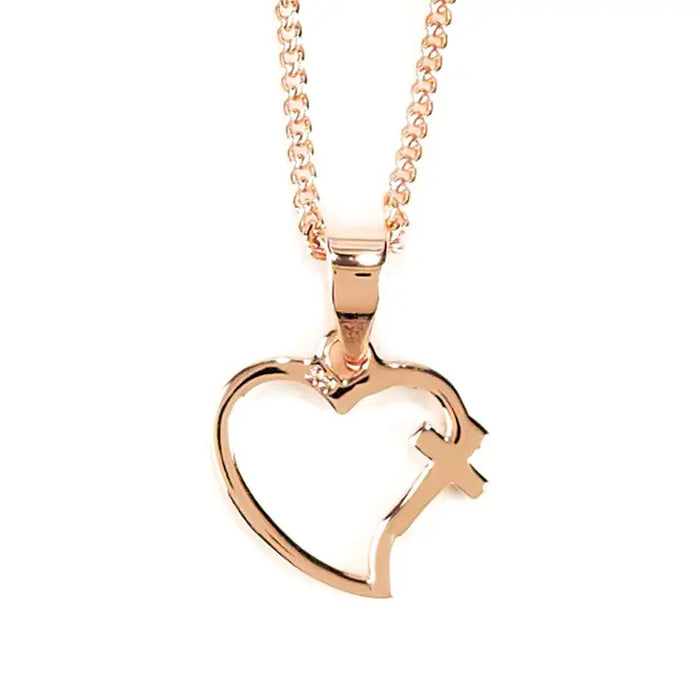 Rose Gold Plated Open Heart Cross Necklace 18"