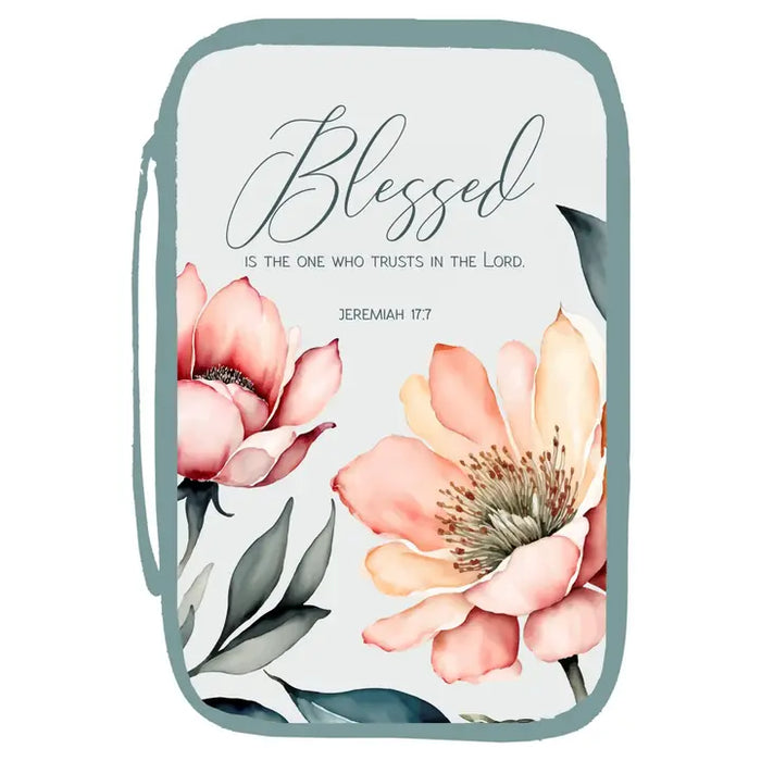White Dove Bible Case Blessed Jeremiah 17:7 Teal Large