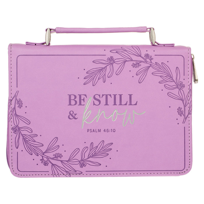 Be Still & Know Purple Laurel Faux Leather Fashion Bible Cover - Medium - Morning Star Christian Bookstores