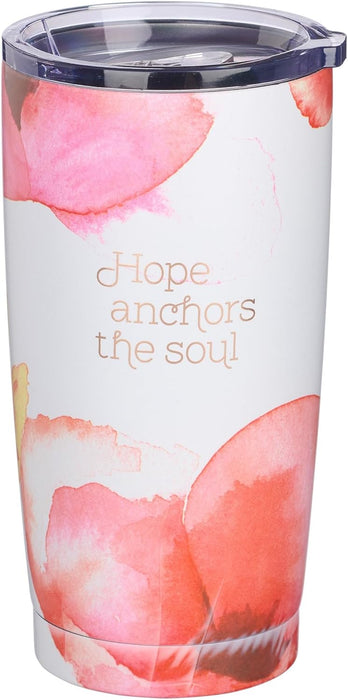 18oz StnStl Travel Mug Hope Anchors the Soul Coral Poppies Floral pattern