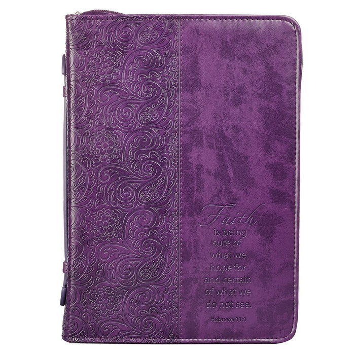 Bible Cover Faux Leather Purple/Faith XL