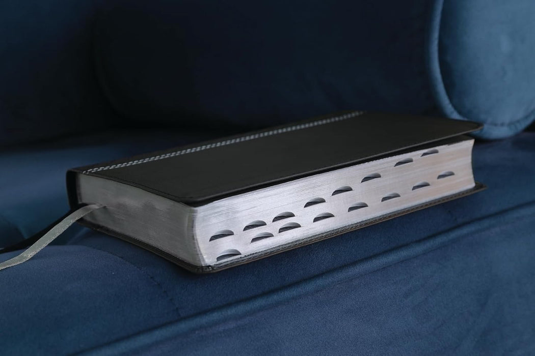 NIV, Compact Center-Column Reference Bible, Leathersoft, Black, Red Letter, Thumb Indexed, Comfort Print