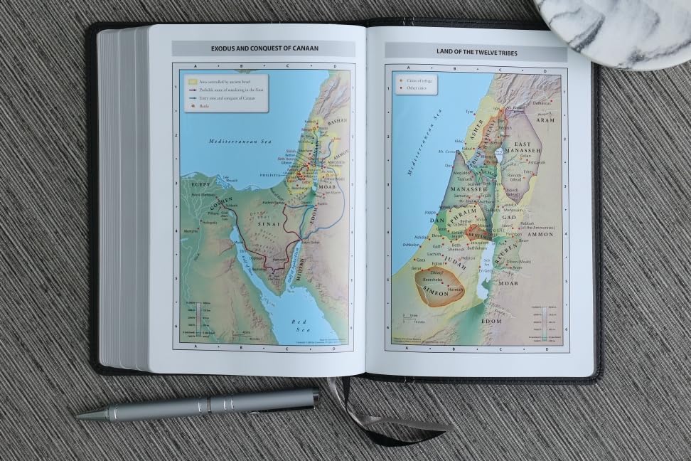 NIV, Compact Center-Column Reference Bible, Leathersoft, Black, Red Letter, Comfort Print