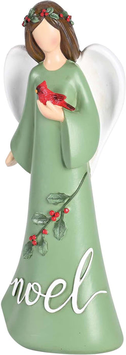 9.75 Inch Resin Angel Holding Bird Noel Green