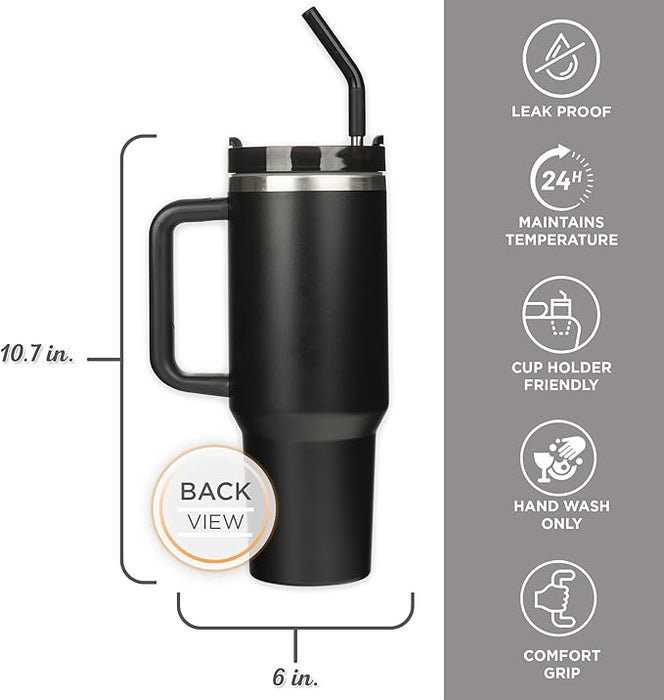 Be Strong in the Lord Black 40 Oz Tumbler with Reusable Straw - Ephesians 6:10