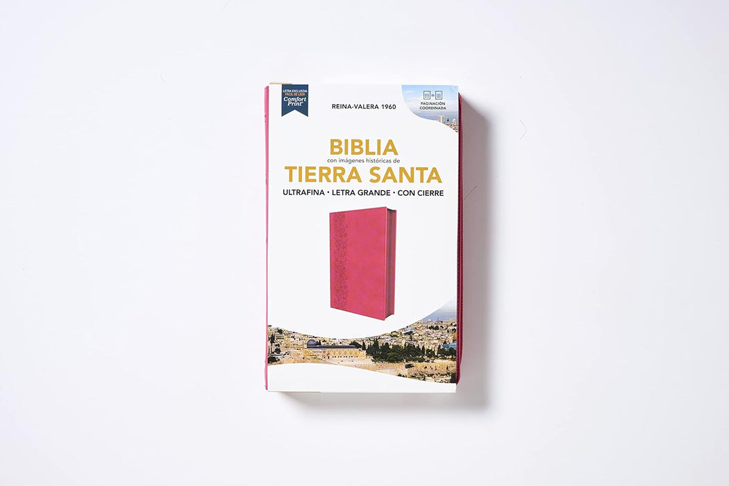 Biblia Reina-Valera 1960, Tierra Santa, Ultrafina, Letra grande, Leathersoft, Con cierre-Pink