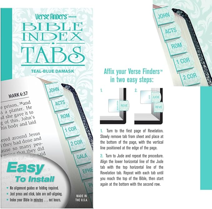 Teal-Blue Damask Verse Finder Bible Tabs
