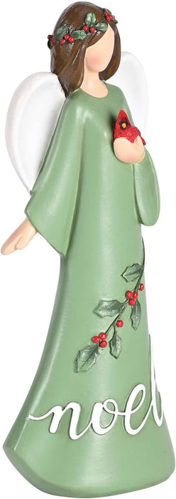 9.75 Inch Resin Angel Holding Bird Noel Green