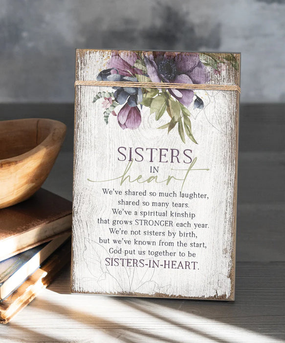 Sisters in Heart – Twine-Wrapped 6x9 MDF Plaque