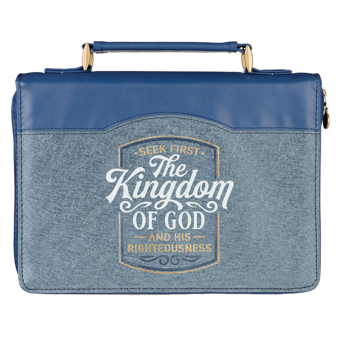 The Kingdom of God Two-Tone Blue Faux Leather Bible Cover LG Matthew 6:33 - Morning Star Christian Bookstores
