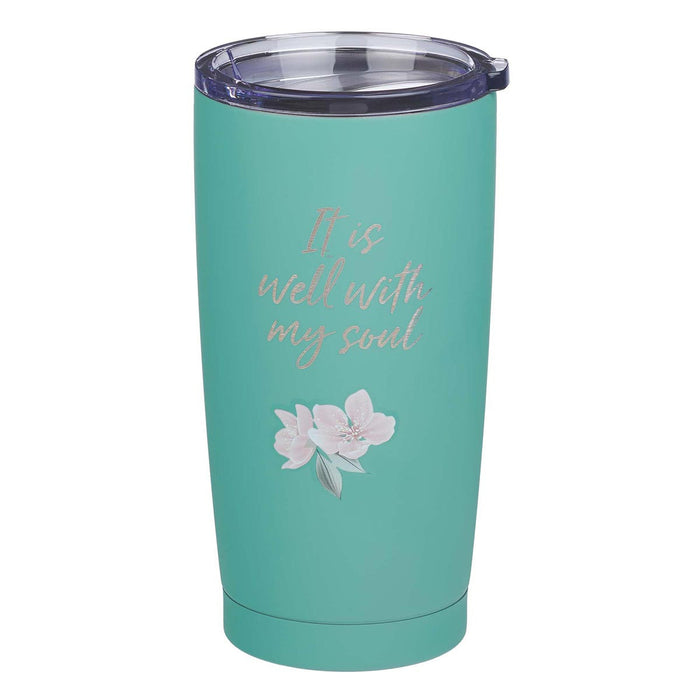 18oz StnSteel Green Travel Mug It Is Well With My Soul