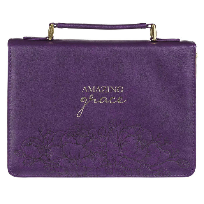 Bible Cover Purple Floral Amazing Grace LG