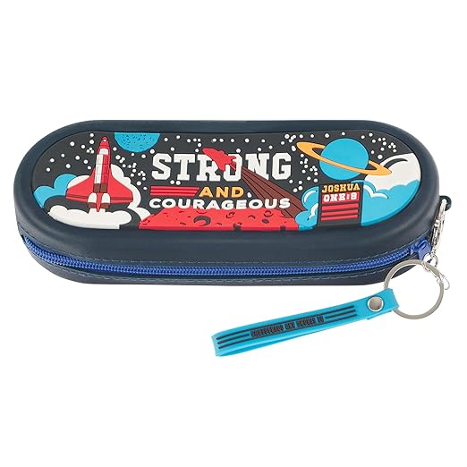 Strong and Courageous Navy Silicone Pencil Case - Joshua 1:9 - Morning Star Christian Bookstores